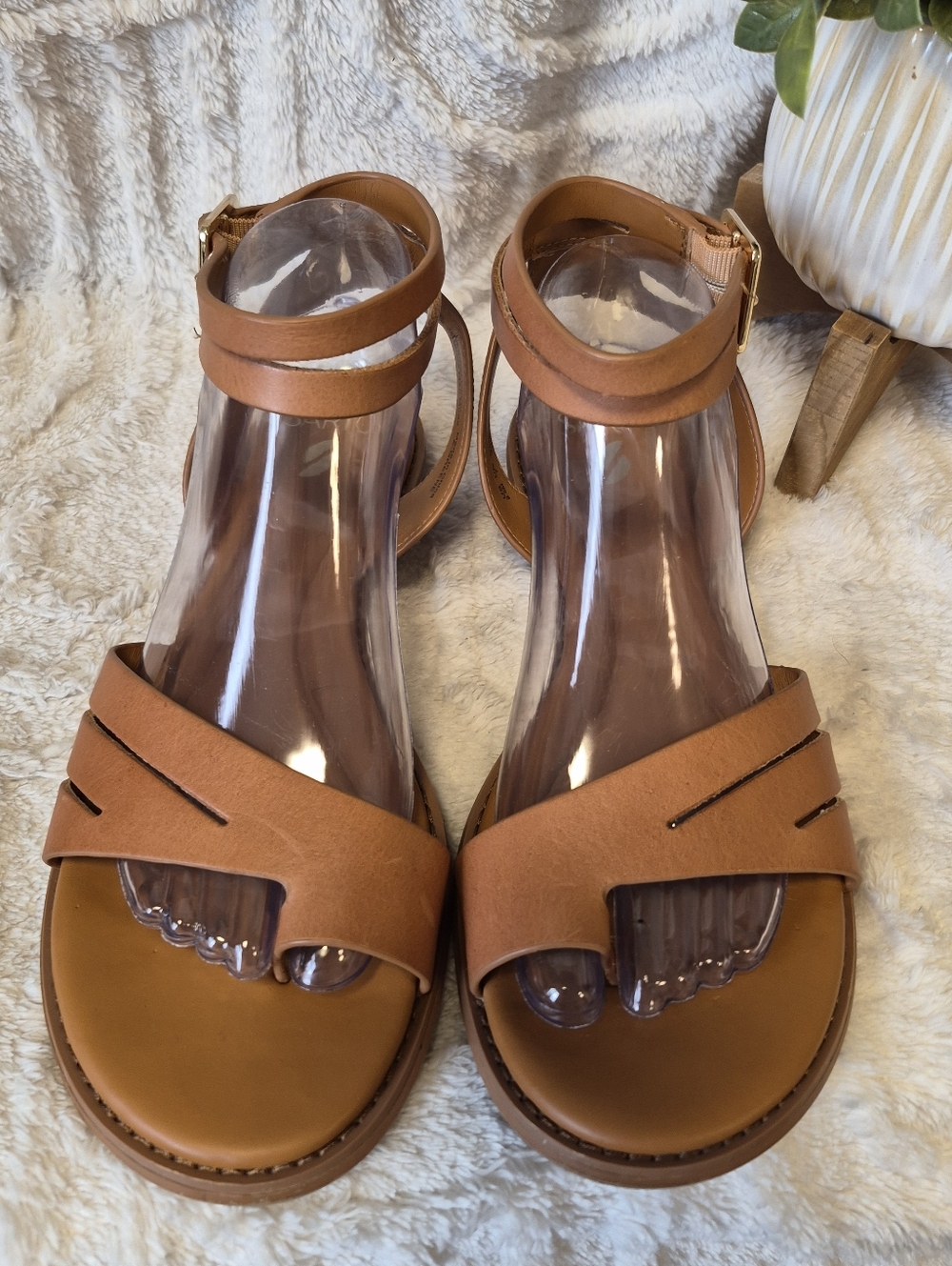 Franco Sarto Greene Leather Sandals Tan Ankle Strap Gladiator Women's Size 9.5 - Picture 6 of 14